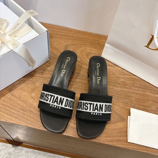Christian Dior CD Silk Fabric Slip-on Sandals with CD Embroidery