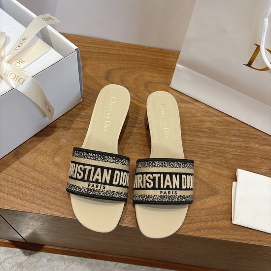 Christian Dior CD Silk Fabric Slip-on Sandals with CD Embroidery
