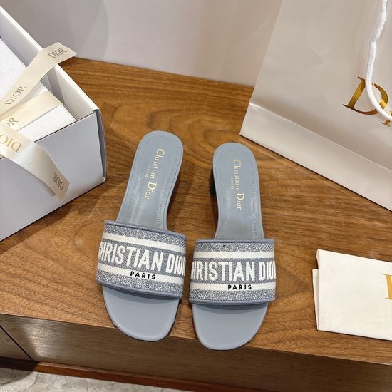 Christian Dior CD Silk Fabric Slip-on Sandals with CD Embroidery