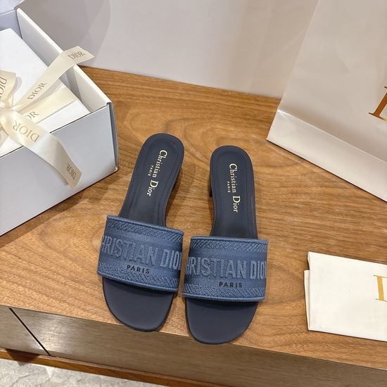 Christian Dior CD Silk Fabric Slip-on Sandals with CD Embroidery