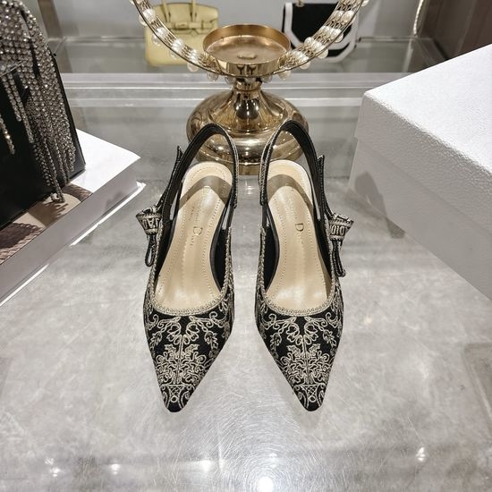 Christian Dior CD Rhinestone Decor High Heel Shoes Leather Sole