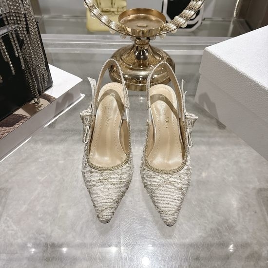 Christian Dior CD Rhinestone Decor High Heel Shoes Leather Sole