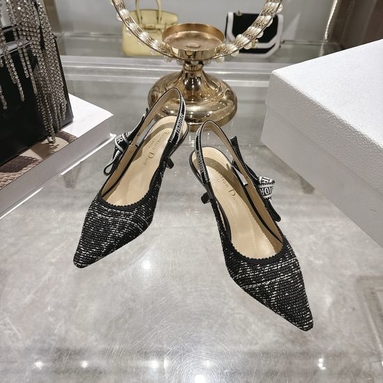 Christian Dior CD Rhinestone Decor High Heel Shoes Leather Sole