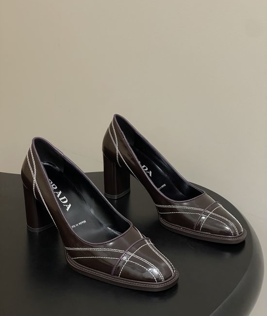 Prada Retro Stitched Chunky Heel Dress Shoes