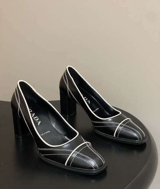 Prada Retro Stitched Chunky Heel Dress Shoes