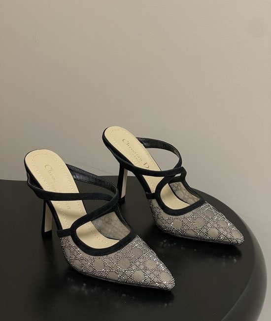 Christian Dior CD Rhinestone Embellished Mesh Kitten Heel Dress Shoes