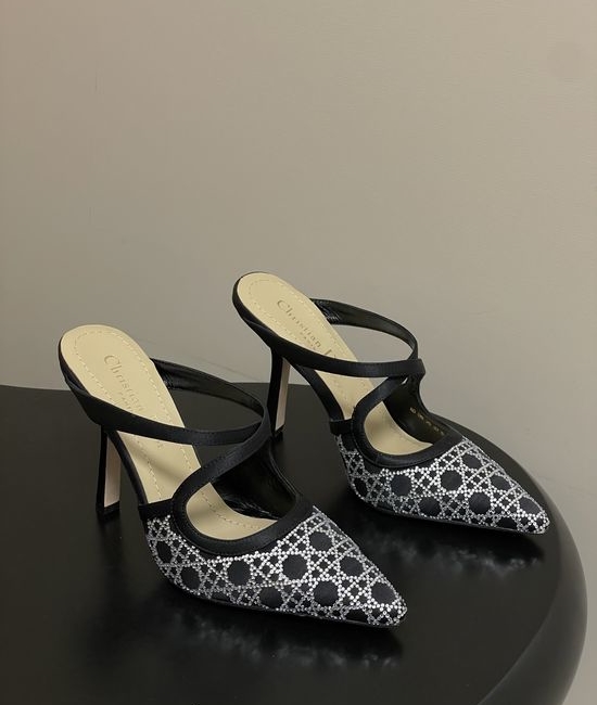 Christian Dior CD Rhinestone Embellished Mesh Kitten Heel Dress Shoes