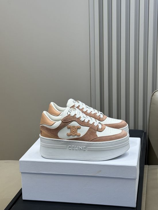 Celine Calfskin Platform Sneakers with Classic Logo Accent