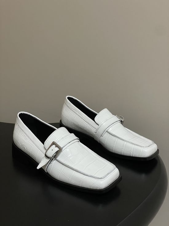 Balenciaga Crocodile Embossed Leather Loafers with Metal Buckle
