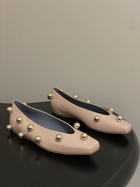 Balenciaga Stud Embellished Square Toe Leather Ballet Flats
