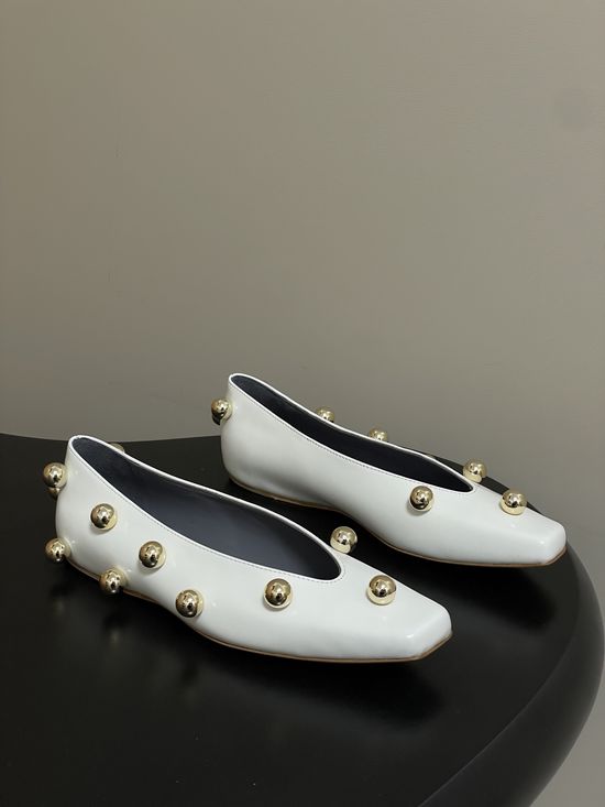 Balenciaga Stud Embellished Square Toe Leather Ballet Flats