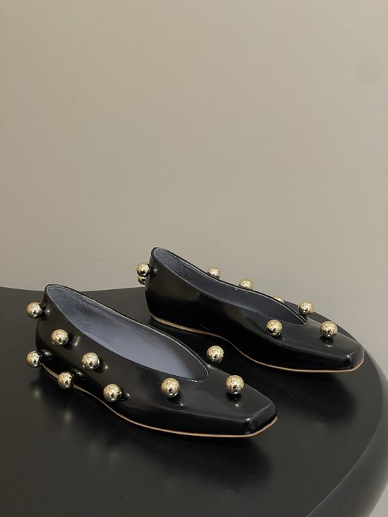 Balenciaga Stud Embellished Square Toe Leather Ballet Flats