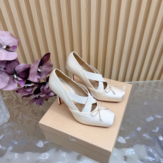 Christian Louboutine Elegant Silk Upper High Heel Red Sole Ballet Shoes