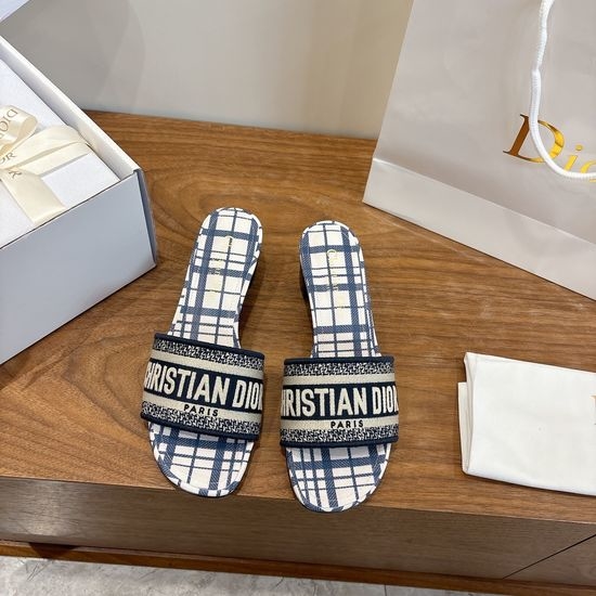 Christian Dior CD Silk Fabric Slip-on Sandals with CD Embroidery