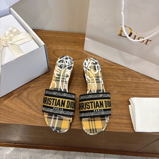 Christian Dior CD Silk Fabric Slip-on Sandals with CD Embroidery