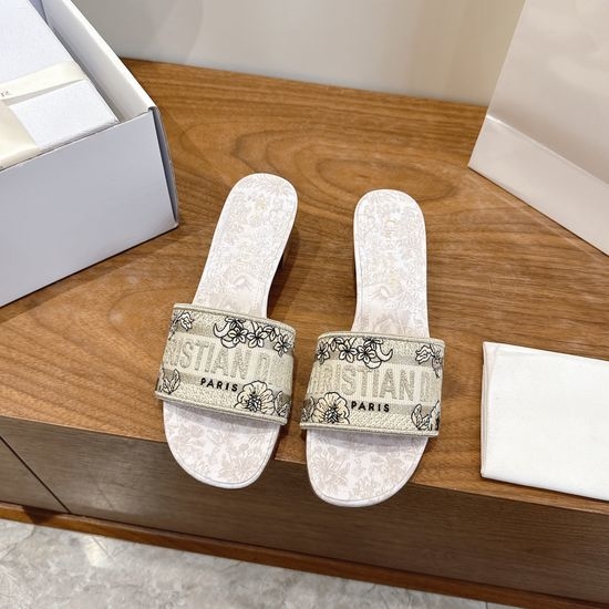 Christian Dior CD Silk Fabric Slip-on Sandals with CD Embroidery