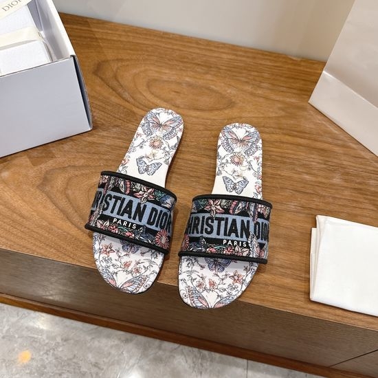 Christian Dior CD Silk Fabric Slip-on Sandals with CD Embroidery