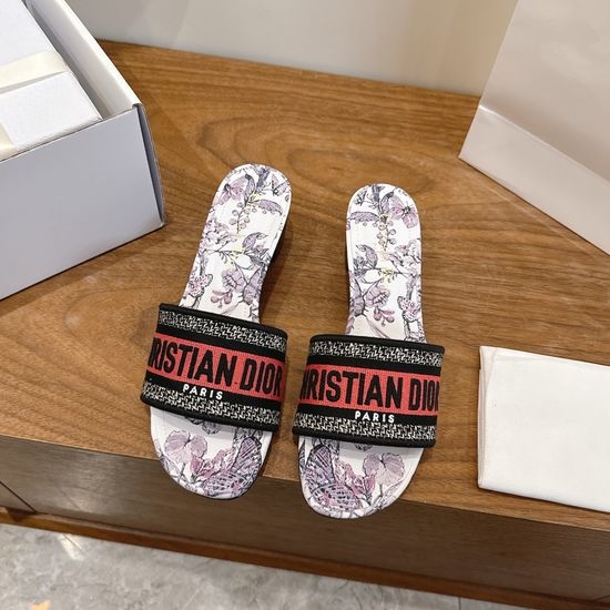 Christian Dior CD Silk Fabric Slip-on Sandals with CD Embroidery