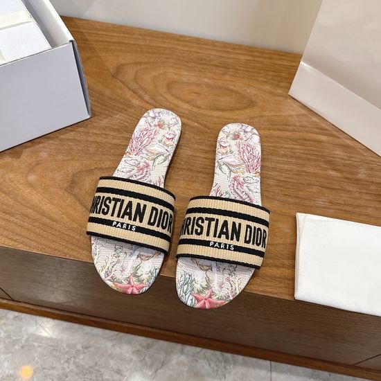 Christian Dior CD Silk Fabric Slip-on Sandals with CD Embroidery