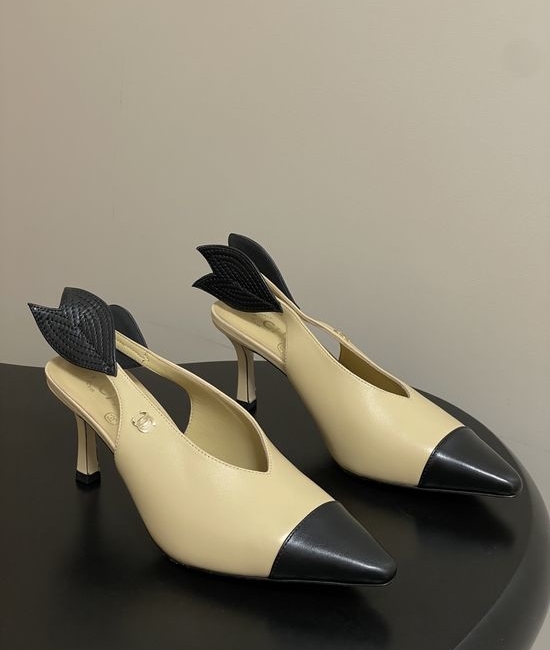 Chanel Two Tone Pointed Toe Slingback High Heel Sandals