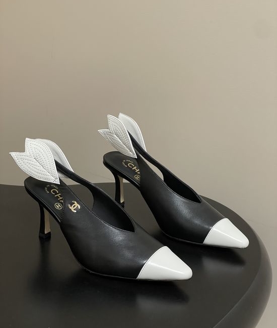 Chanel Two Tone Pointed Toe Slingback High Heel Sandals