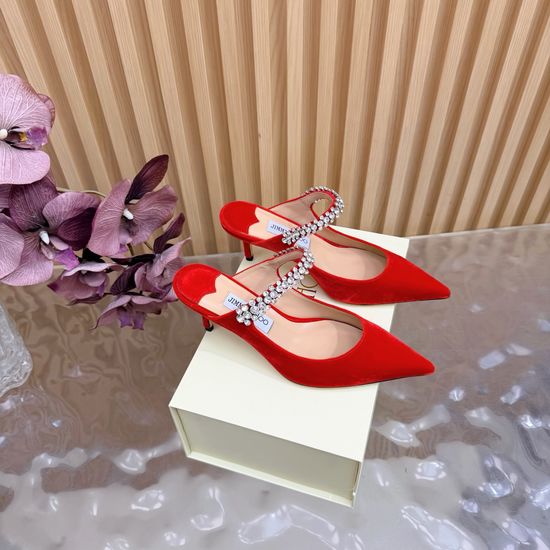 Jimmy Choo Elegant Pointed Toe Velvet Heeled Sandals Sheepskin Lining