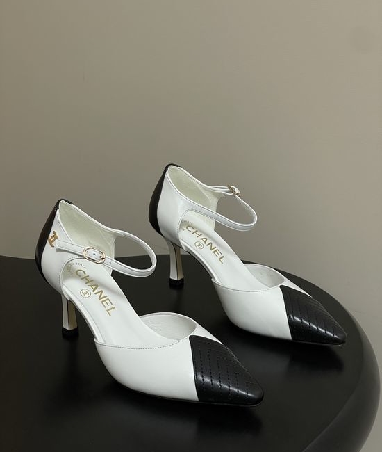 Chanel Two Tone Pointed Toe Hollow High Heel Sandals