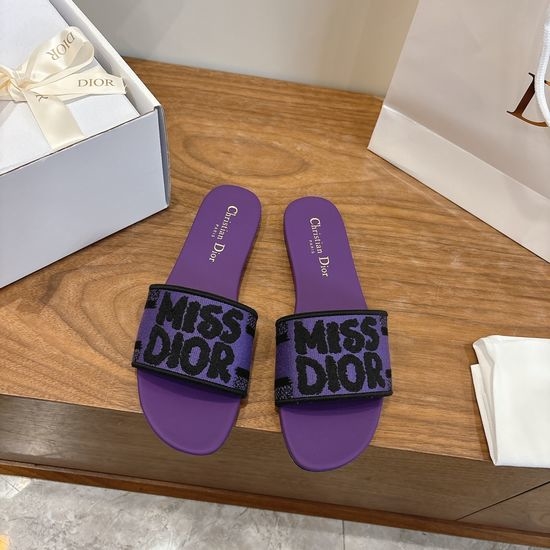 Christian Dior CD Silk Fabric Slip-on Sandals with CD Embroidery