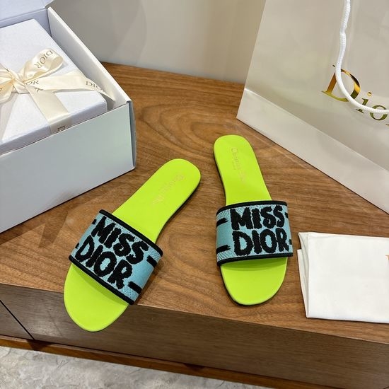 Christian Dior CD Silk Fabric Slip-on Sandals with CD Embroidery