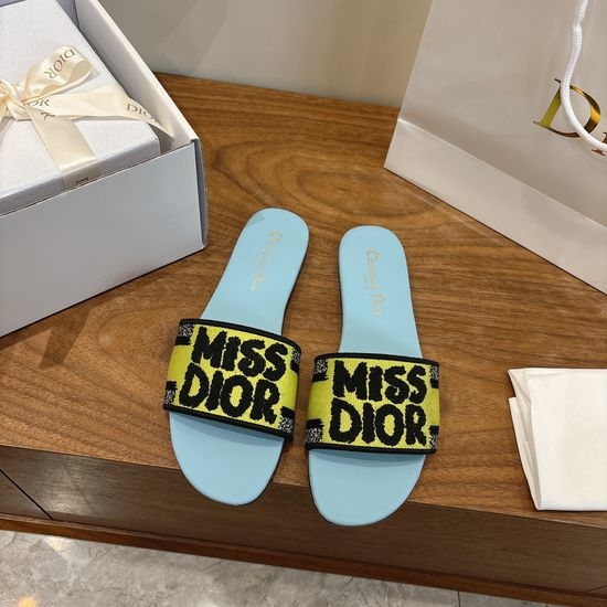 Christian Dior CD Silk Fabric Slip-on Sandals with CD Embroidery