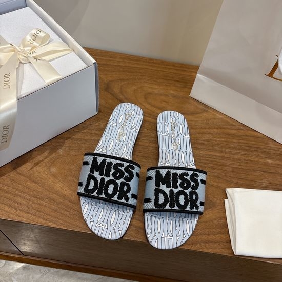 Christian Dior CD Silk Fabric Slip-on Sandals with CD Embroidery