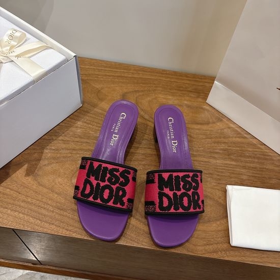 Christian Dior CD Silk Fabric Slip-on Sandals with CD Embroidery