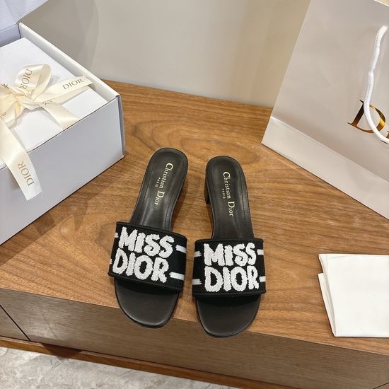 Christian Dior CD Silk Fabric Slip-on Sandals with CD Embroidery