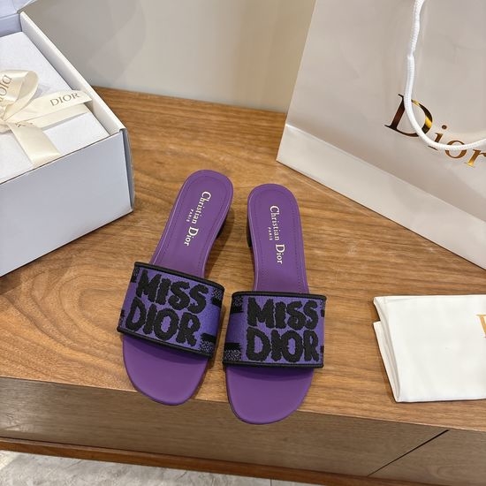 Christian Dior CD Silk Fabric Slip-on Sandals with CD Embroidery
