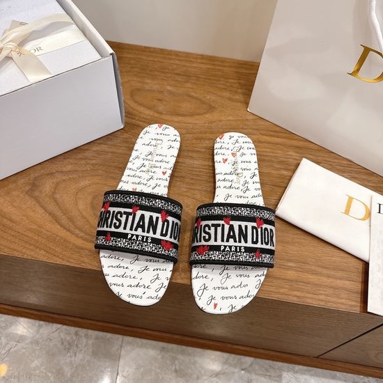 Christian Dior CD Silk Fabric Slip-on Sandals with CD Embroidery
