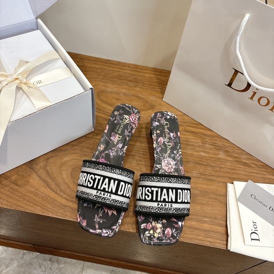 Christian Dior CD Custom Logo Embroidered Flat Slip-On Sandals