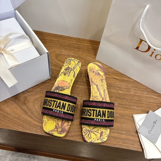 Christian Dior CD Custom Logo Embroidered Flat Slip-On Sandals