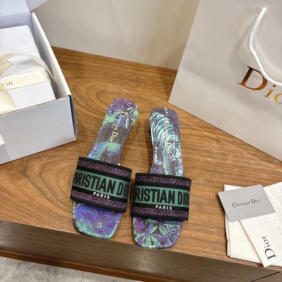 Christian Dior CD Custom Logo Embroidered Flat Slip-On Sandals