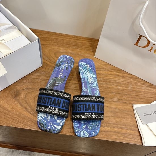 Christian Dior CD Custom Logo Embroidered Flat Slip-On Sandals