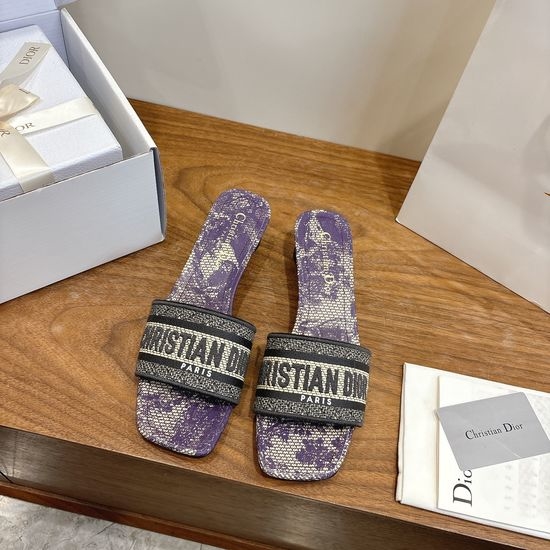 Christian Dior CD Custom Logo Embroidered Flat Slip-On Sandals