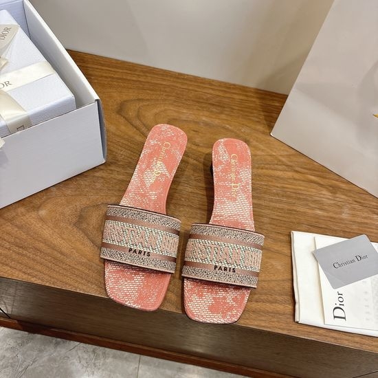 Christian Dior CD Custom Logo Embroidered Flat Slip-On Sandals