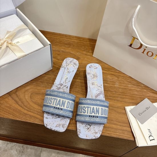 Christian Dior CD Custom Logo Embroidered Flat Slip-On Sandals