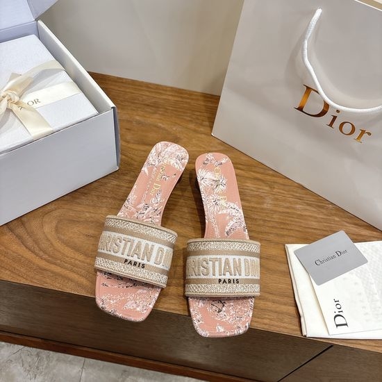 Christian Dior CD Custom Logo Embroidered Flat Slip-On Sandals