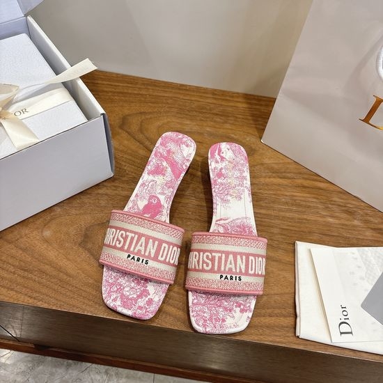 Christian Dior CD Custom Logo Embroidered Flat Slip-On Sandals