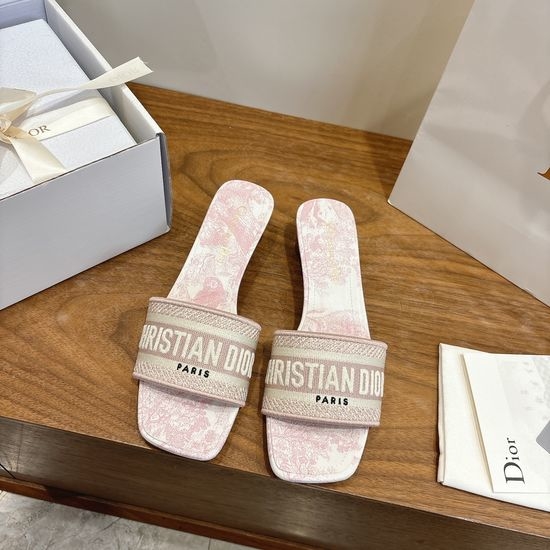 Christian Dior CD Custom Logo Embroidered Flat Slip-On Sandals