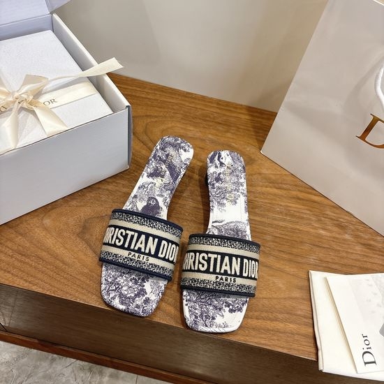 Christian Dior CD Custom Logo Embroidered Flat Slip-On Sandals