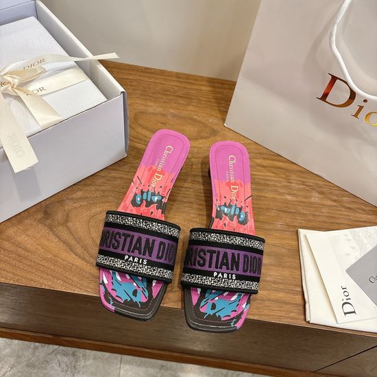 Christian Dior Custom Logo Embroidered Flat Slip-On Sandals