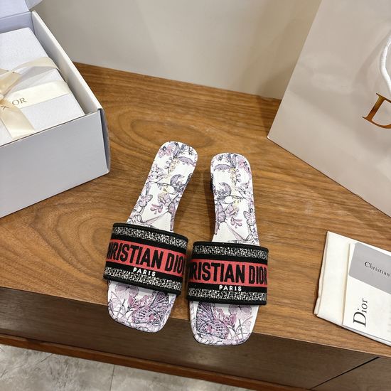 Christian Dior Custom Logo Embroidered Flat Slip-On Sandals