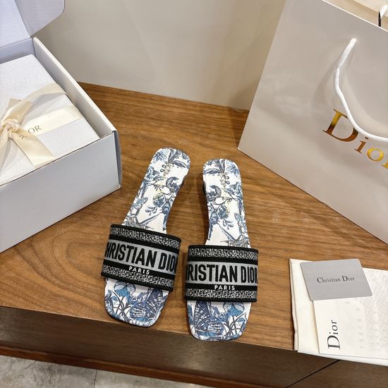 Christian Dior Custom Logo Embroidered Flat Slip-On Sandals