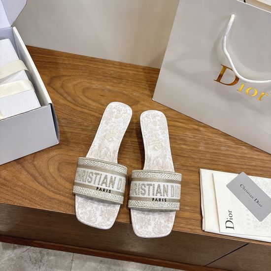 Christian Dior Custom Logo Embroidered Flat Slip-On Sandals